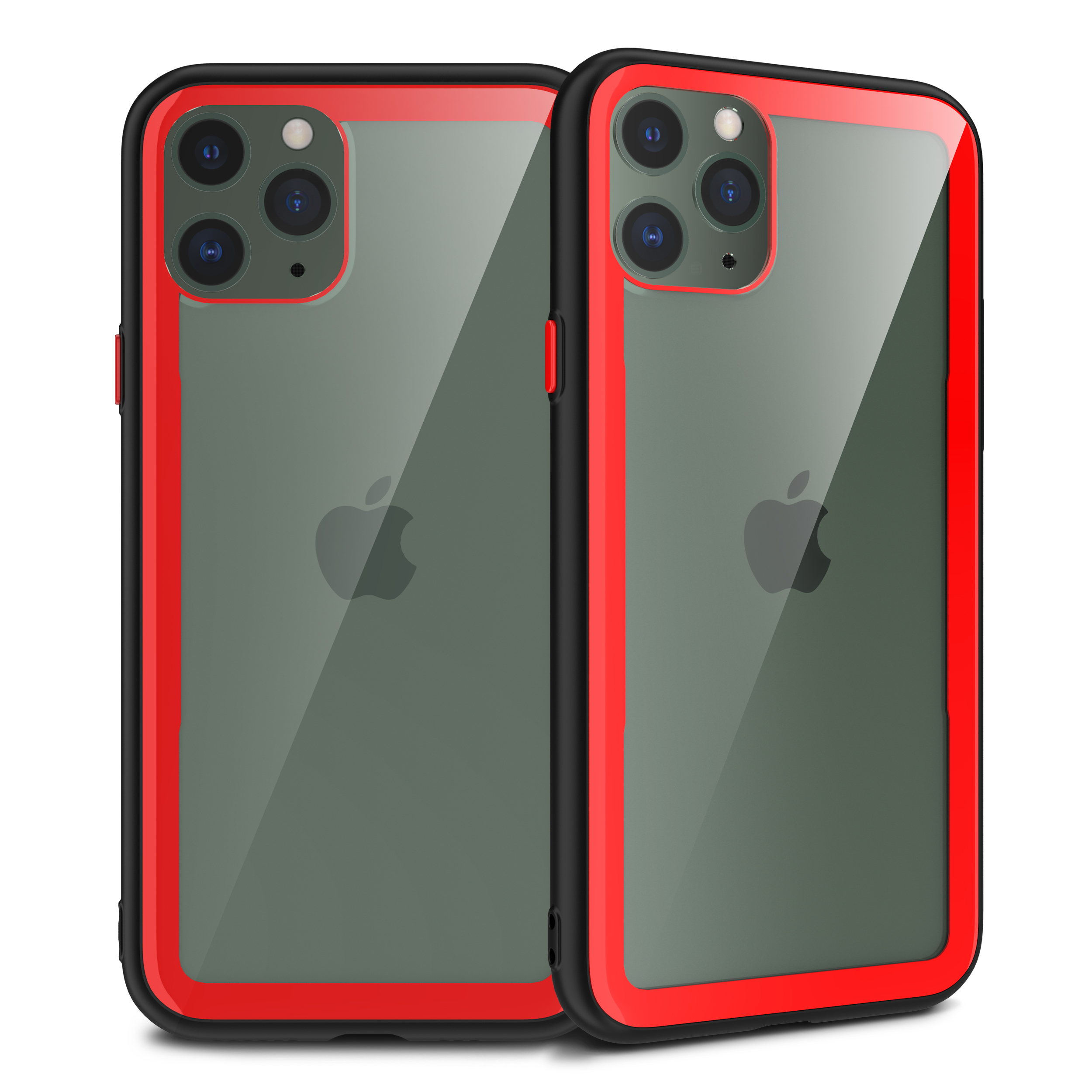 iPHONE 11 Pro Max (6.5in) Clear Slim Matte Hybrid Bumper Case (Black Red)